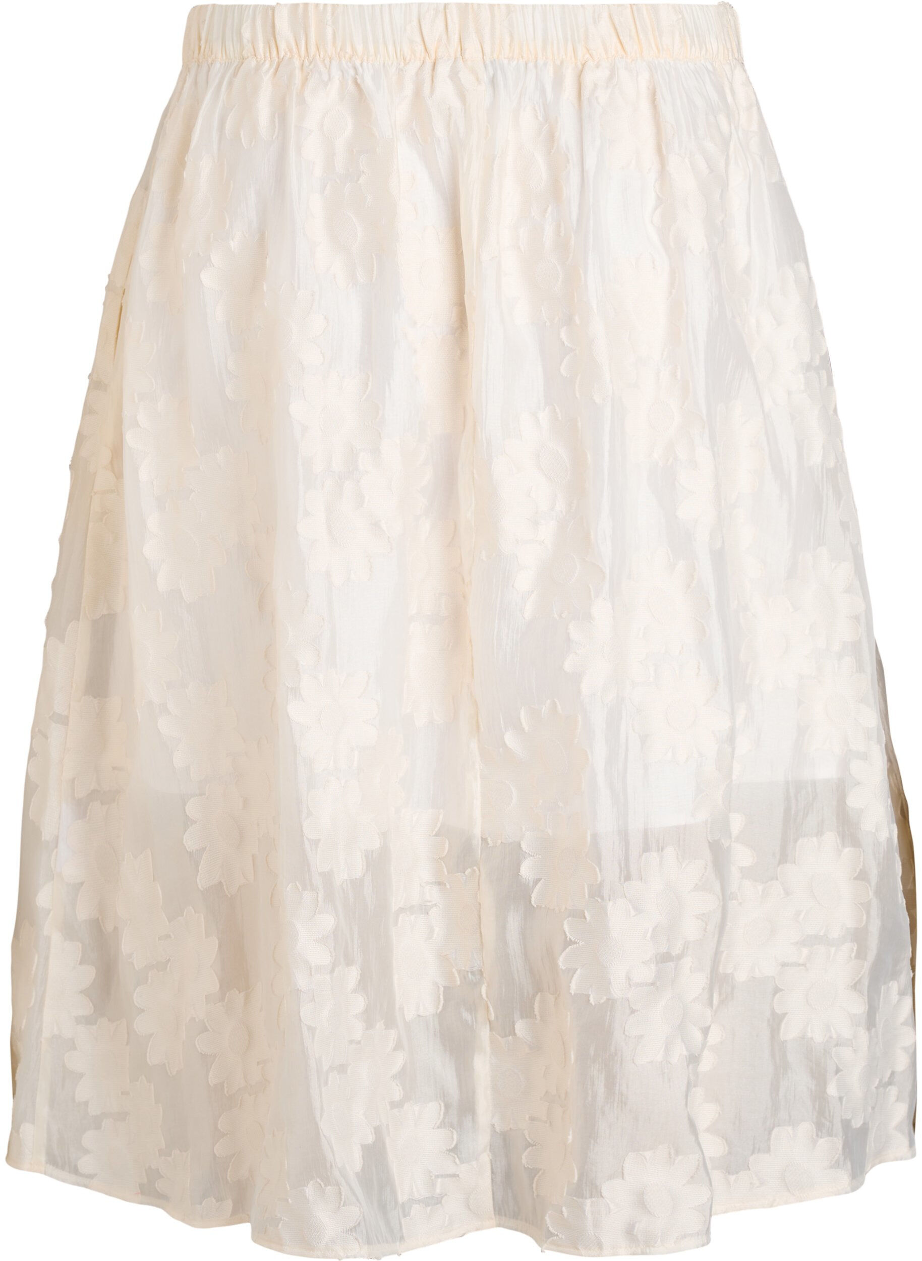 Zizzifashion Floral jacquard midi skirt, Vanilla, Packshot image number 1