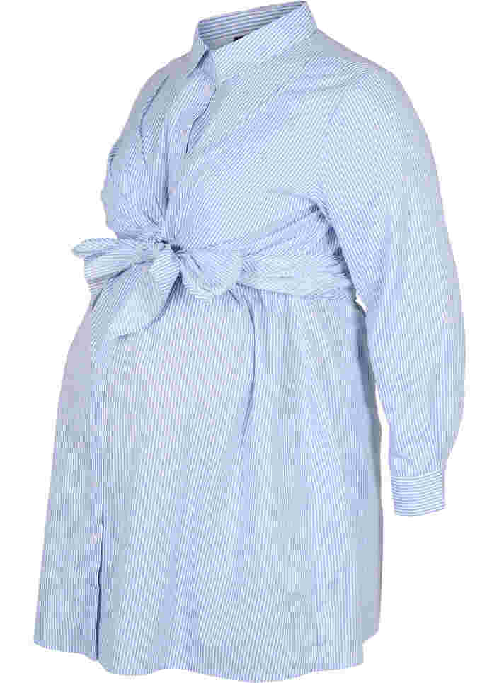 Cotton maternity shirt dress, Blue Stripe, Packshot image number 0