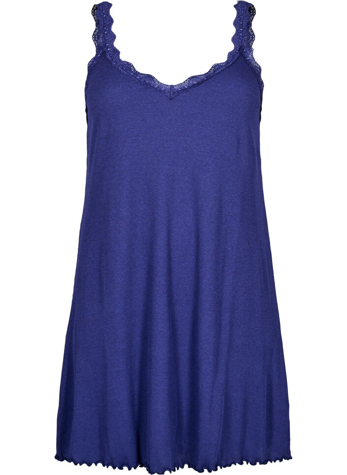 Nightgown with lace hem, Blue, Packshot image number 0