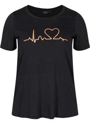 Short-sleeved pyjama t-shirt in cotton, Black HEART COPPER, Packshot image number 0