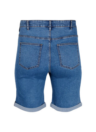 Tight fitting denim shorts with a high waist, Blue Denim, Packshot image number 1