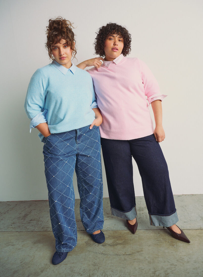 Knitted blouse with short sleeves, Light Blue, Image image number 0