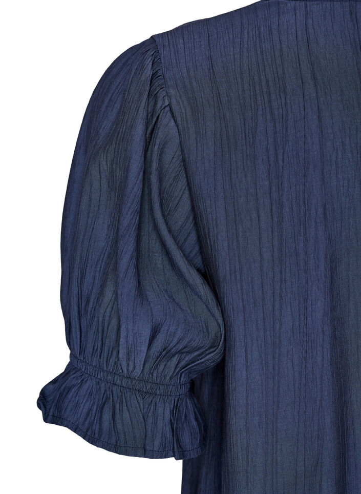 Blouse in a crinkled viscose blend with a V-neck, Blue, Packshot image number 3