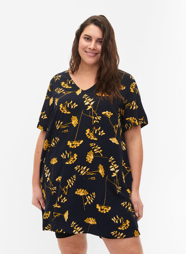 FLASH - Tunic with v neck and print, Night Sky Yellow AOP, Model image number 0