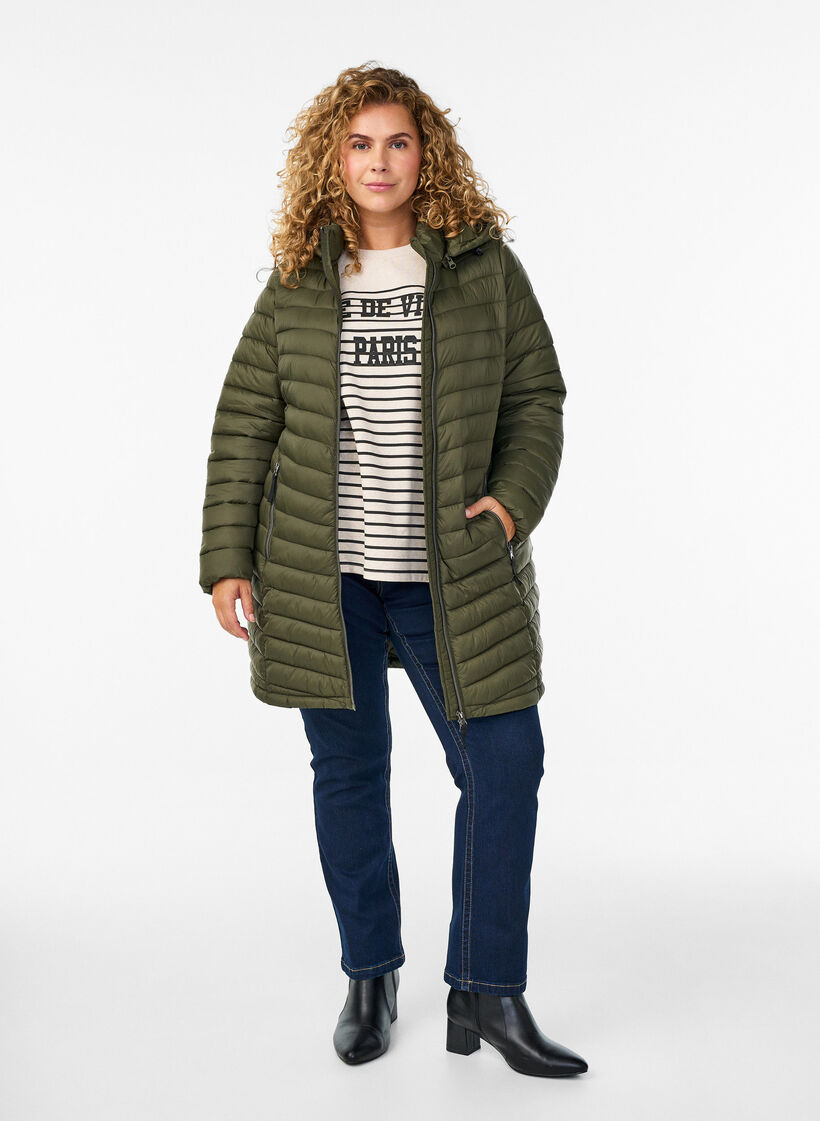 Lightweight jacket with pockets and a detachable hood, Green, Model image number 1