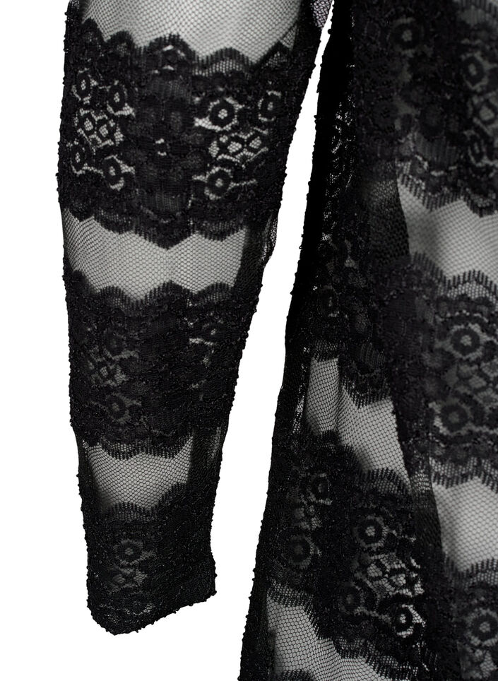 Midi dress with lace and sheer mesh, Black, Packshot image number 3