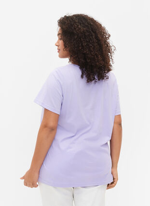 	 Short sleeve cotton t-shirt with print, Lavender W. Love, Model image number 1