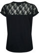 Short-sleeved cotton t-shirt with lace, Black, Packshot image number 1