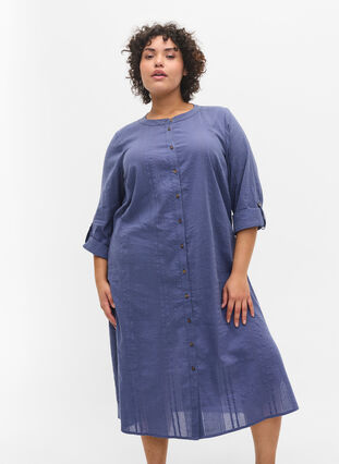 Cotton shirt dress with 3/4 sleeves, Nightshadow Blue, Model image number 0