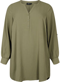 Solid color tunic with v-neck and buttons
