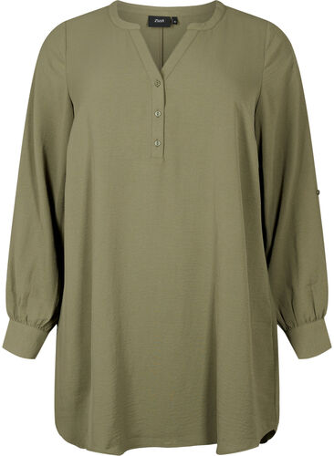 Solid color tunic with v-neck and buttons, Kalamata, Packshot image number 0