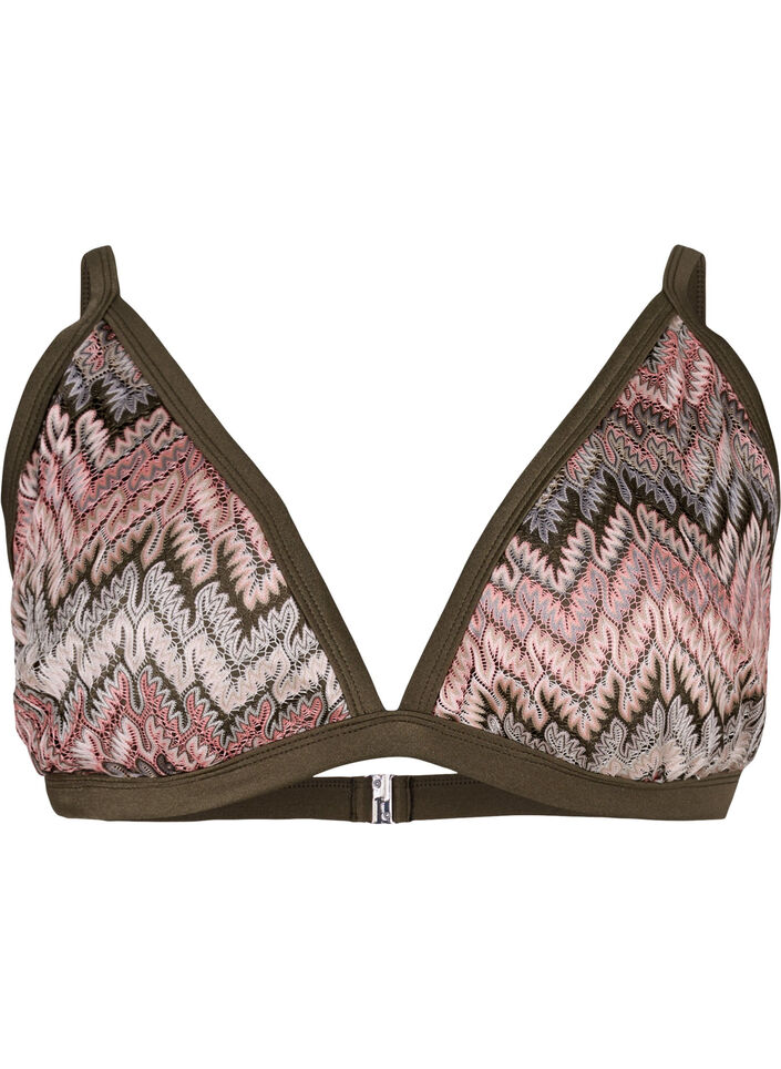 Patterned triangle bikini top, Beech AOP, Packshot image number 0