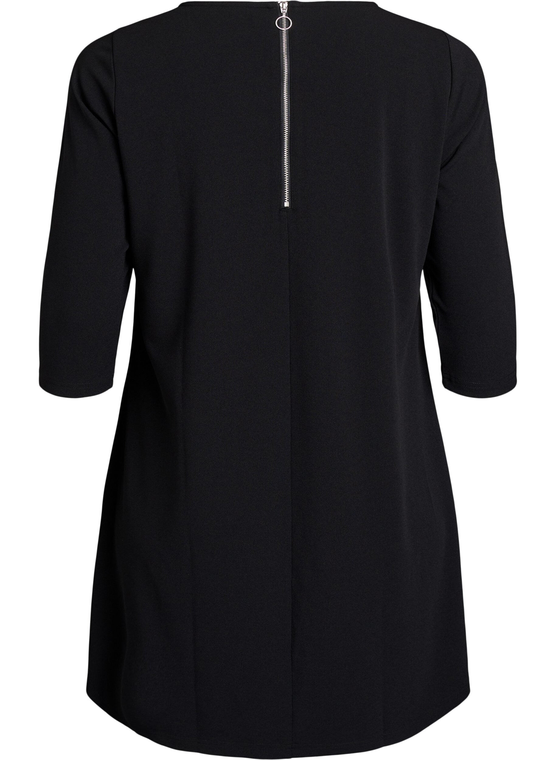 Zizzifashion FLASH - Short A-line dress with 3/4 sleeves, Black, Packshot image number 1