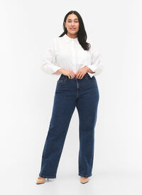 High-waisted Gemma jeans with straight fit, Dark blue, Model