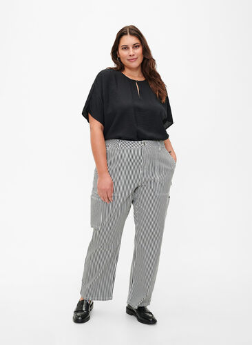 Striped cargo jeans with a straight fit, Black White Stripe, Model image number 0