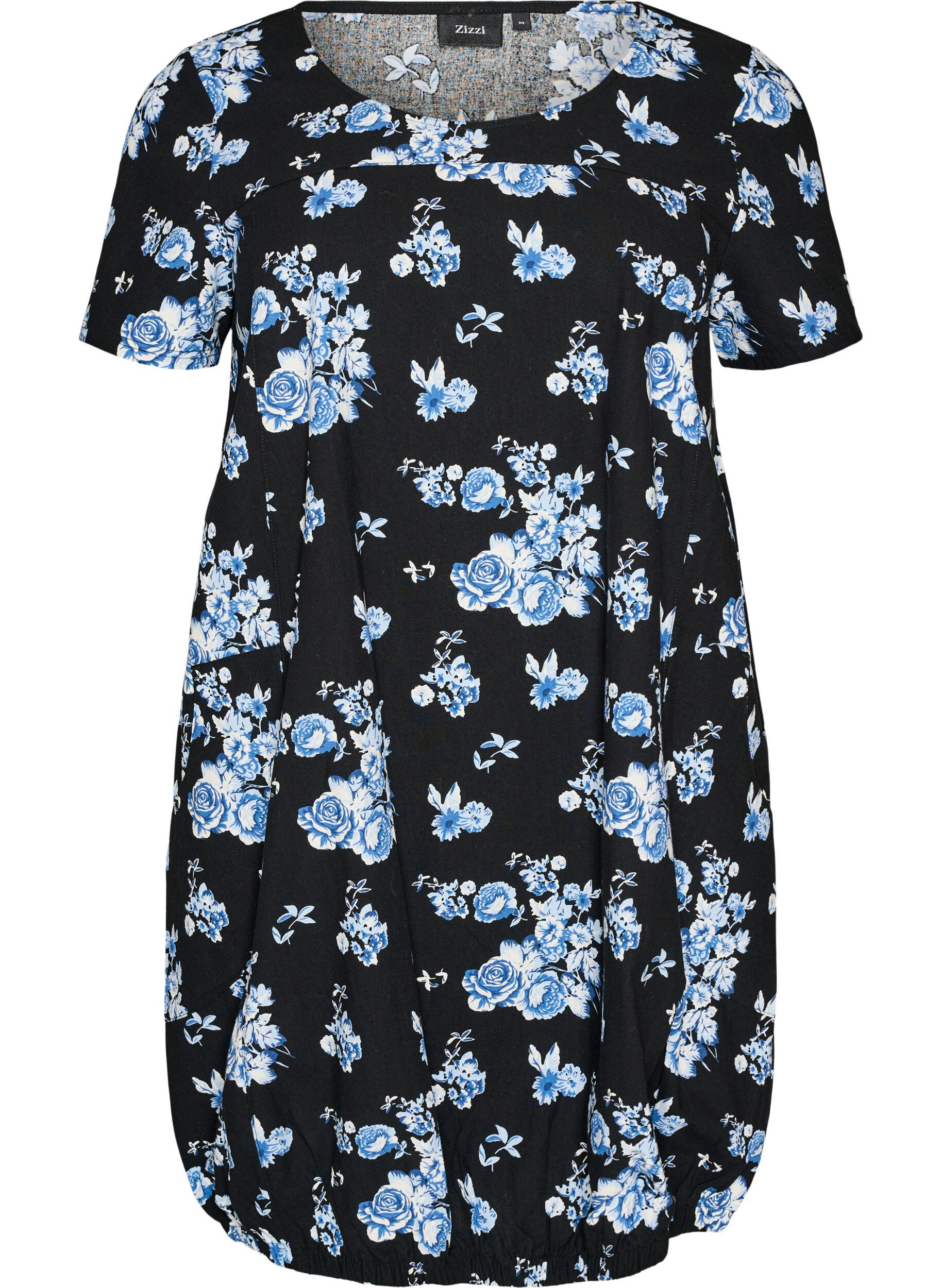 ZizzifashionShort-sleeved cotton dress with print, Black, Packshot image number 0