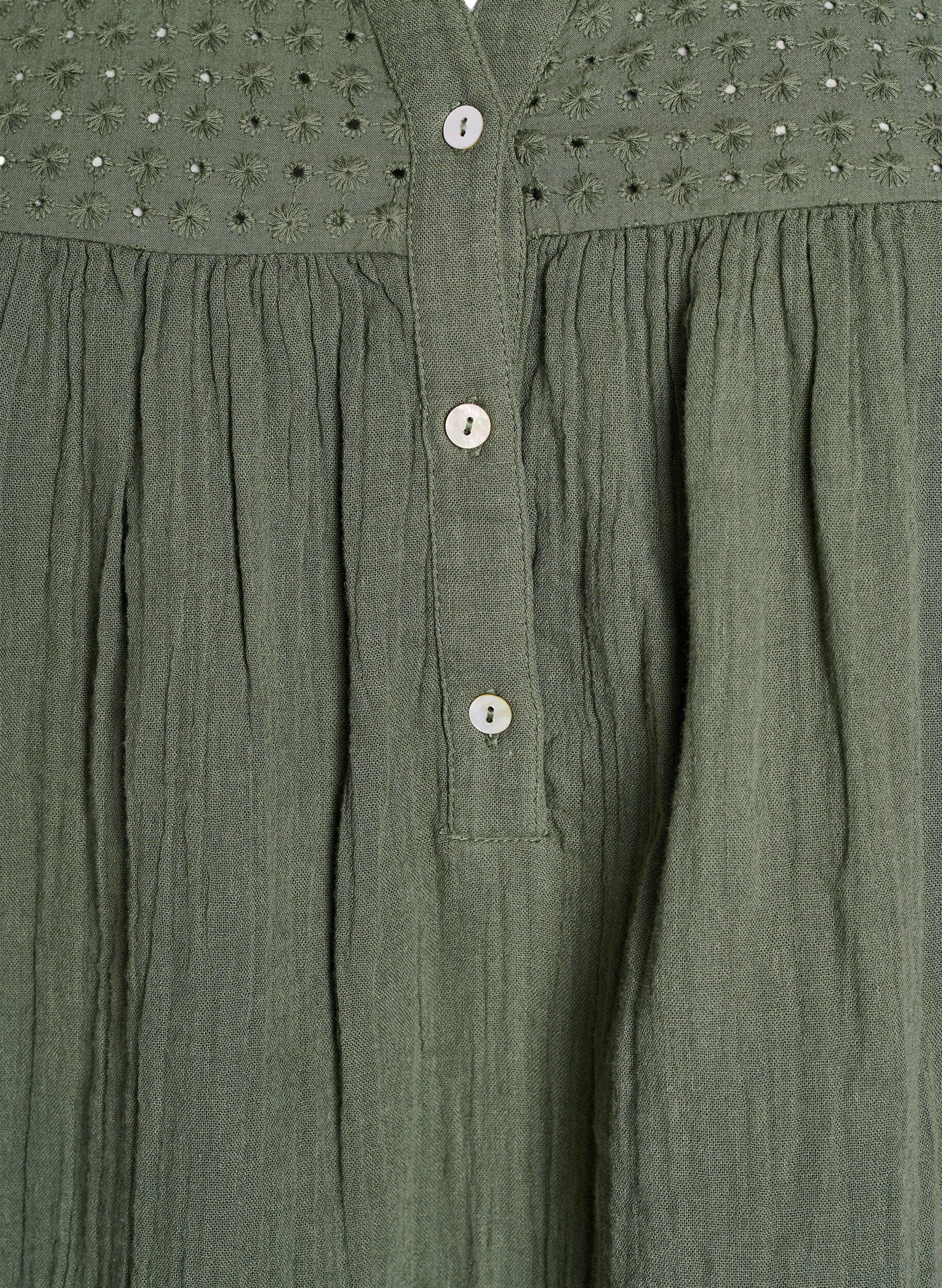 ZizzifashionBlouse in cotton muslin with broderie anglaise, Green, Packshot image number 2