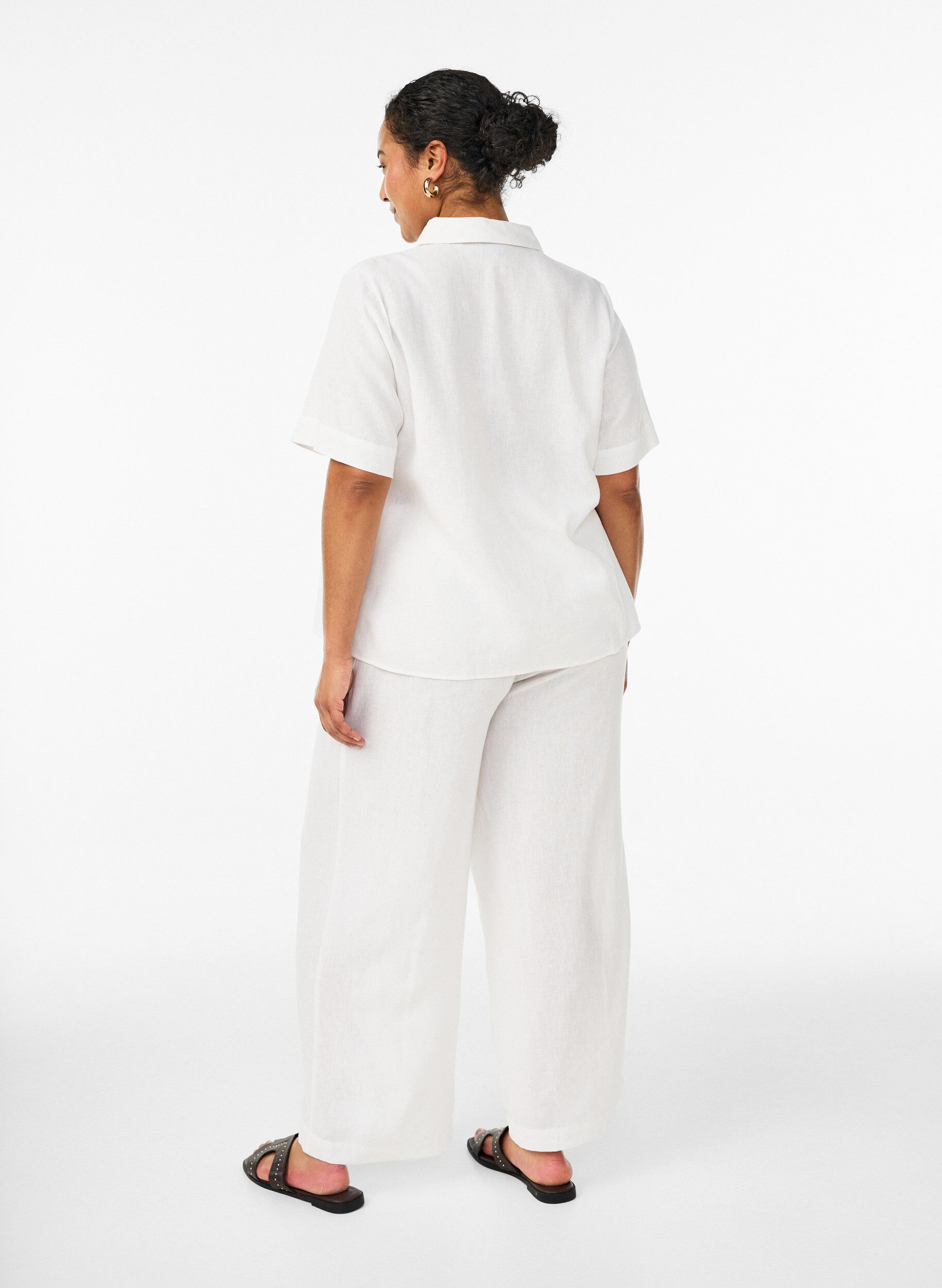 Zizzifashion Wide-leg linen and viscose trousers, White, Model image number 1