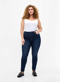 Super slim jeans with high waist, Dark Blue, Model