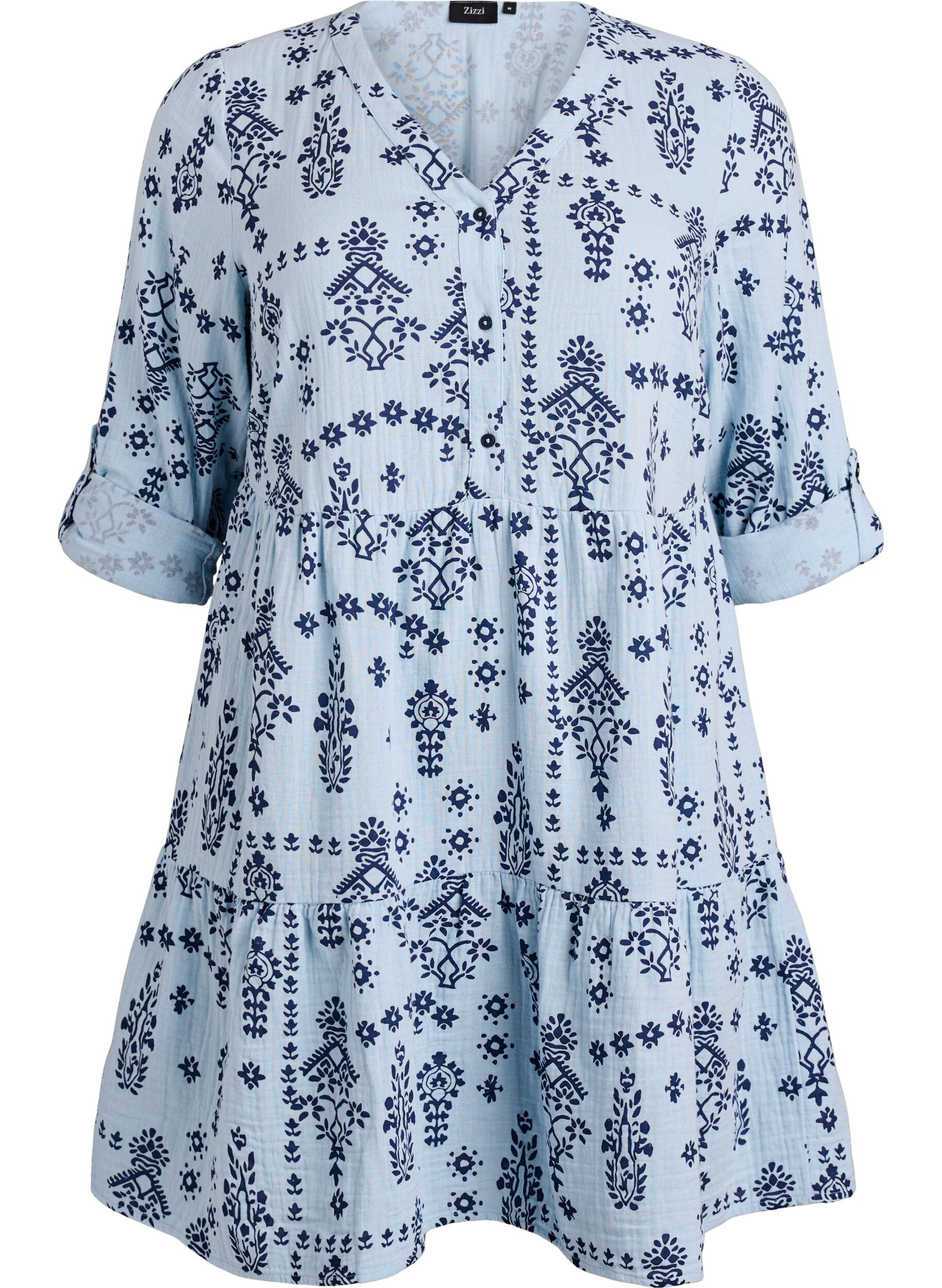 Short dress in patterned cotton muslin