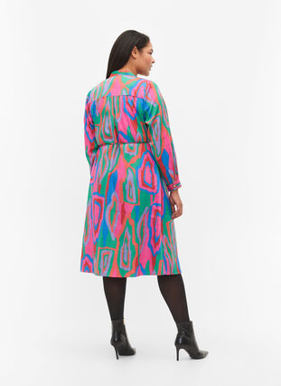 Printed wrap dress with long sleeves, Colorfull Art Print, Model image number 1