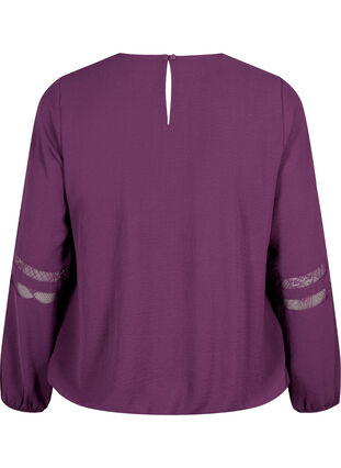 Long-sleeved blouse with lace, Deep Purple, Packshot image number 1