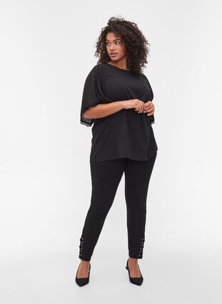 Wide 2/4-length sleeves and lace details, Black, Model image number 3