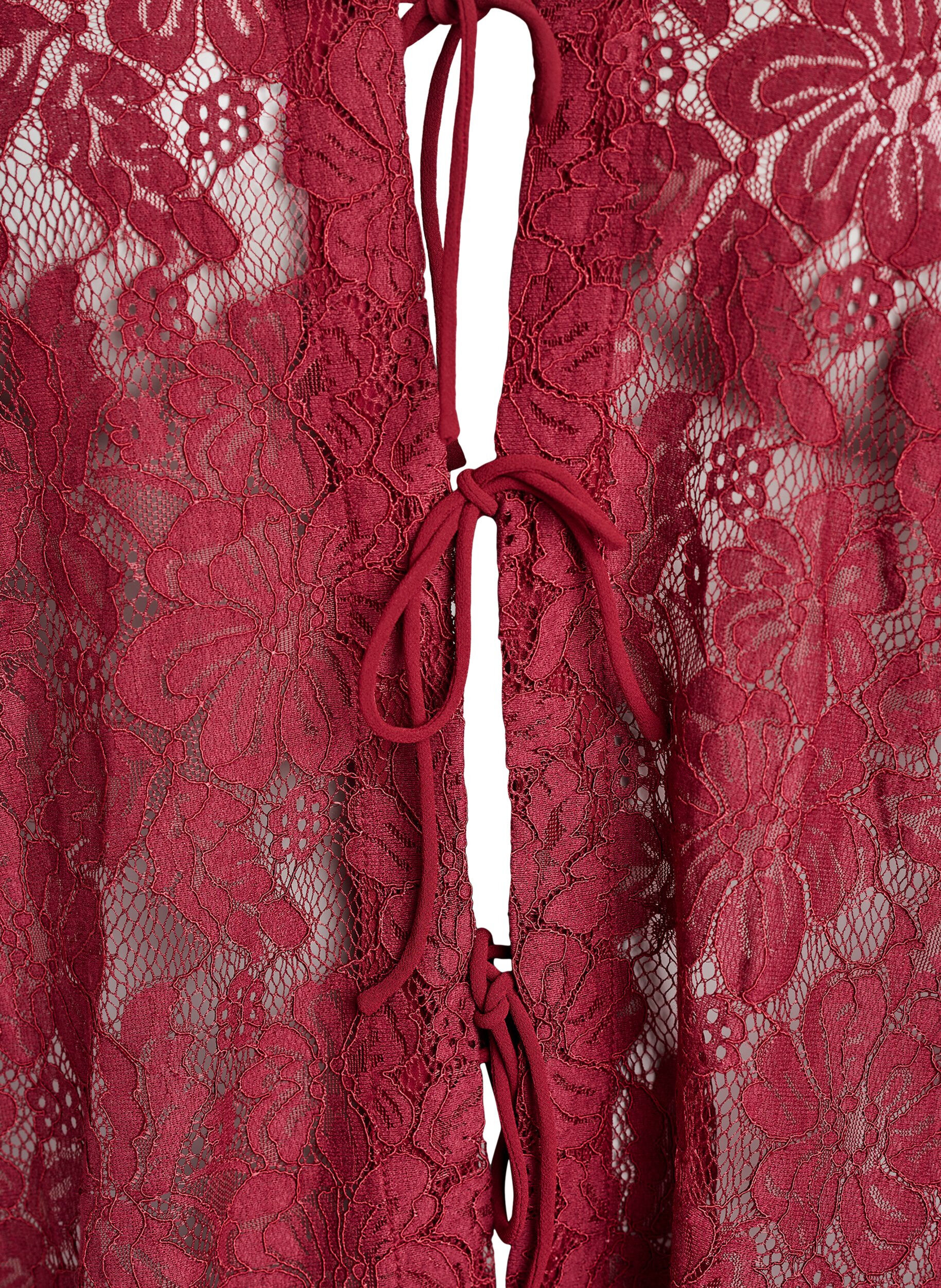 Zizzifashion Lace blouse with open front and tie strings, Dark Bordeaux, Packshot image number 2