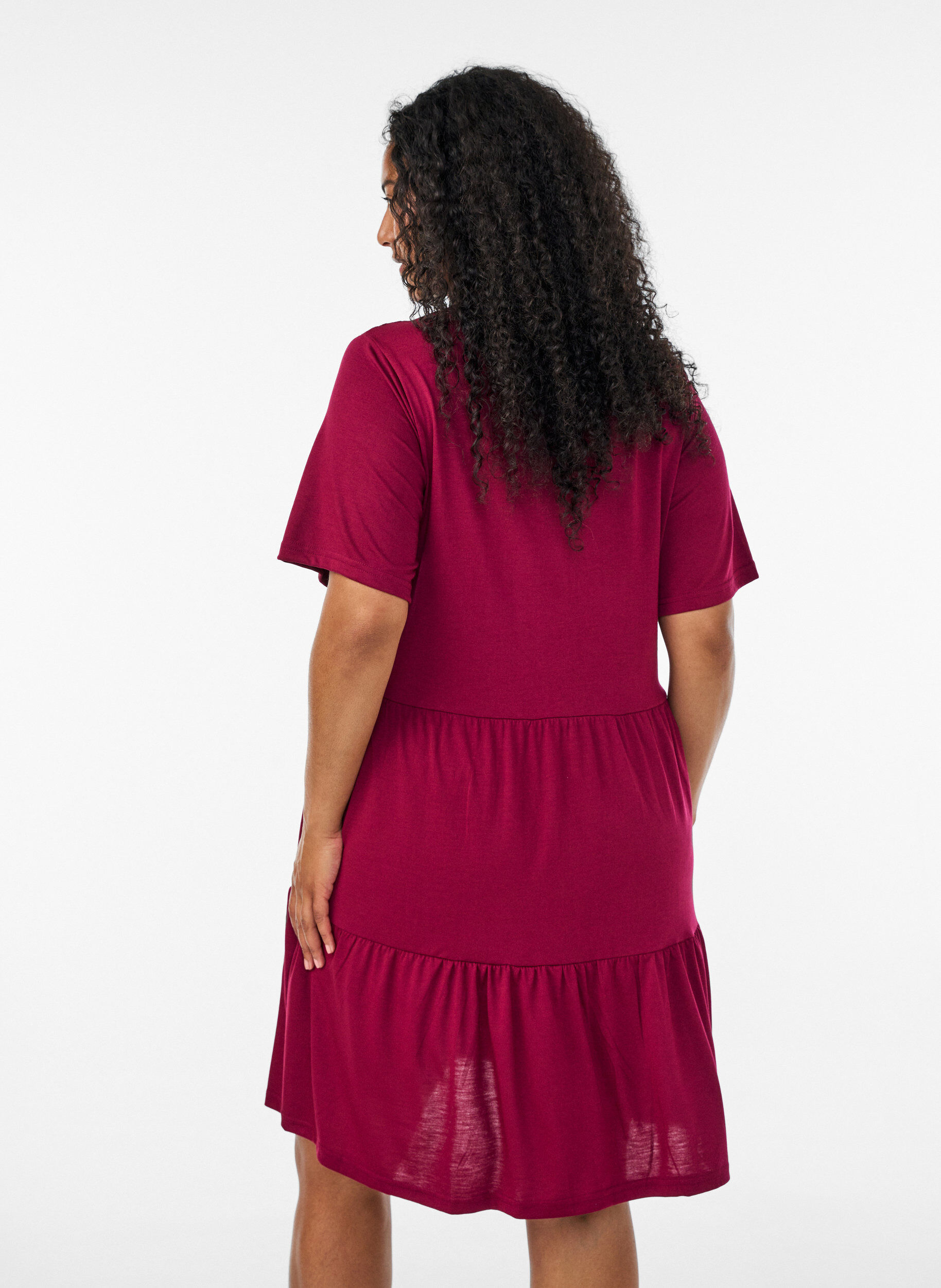 ZizzifashionJersey dress with lace details and a layered skirt, Red, Model image number 2