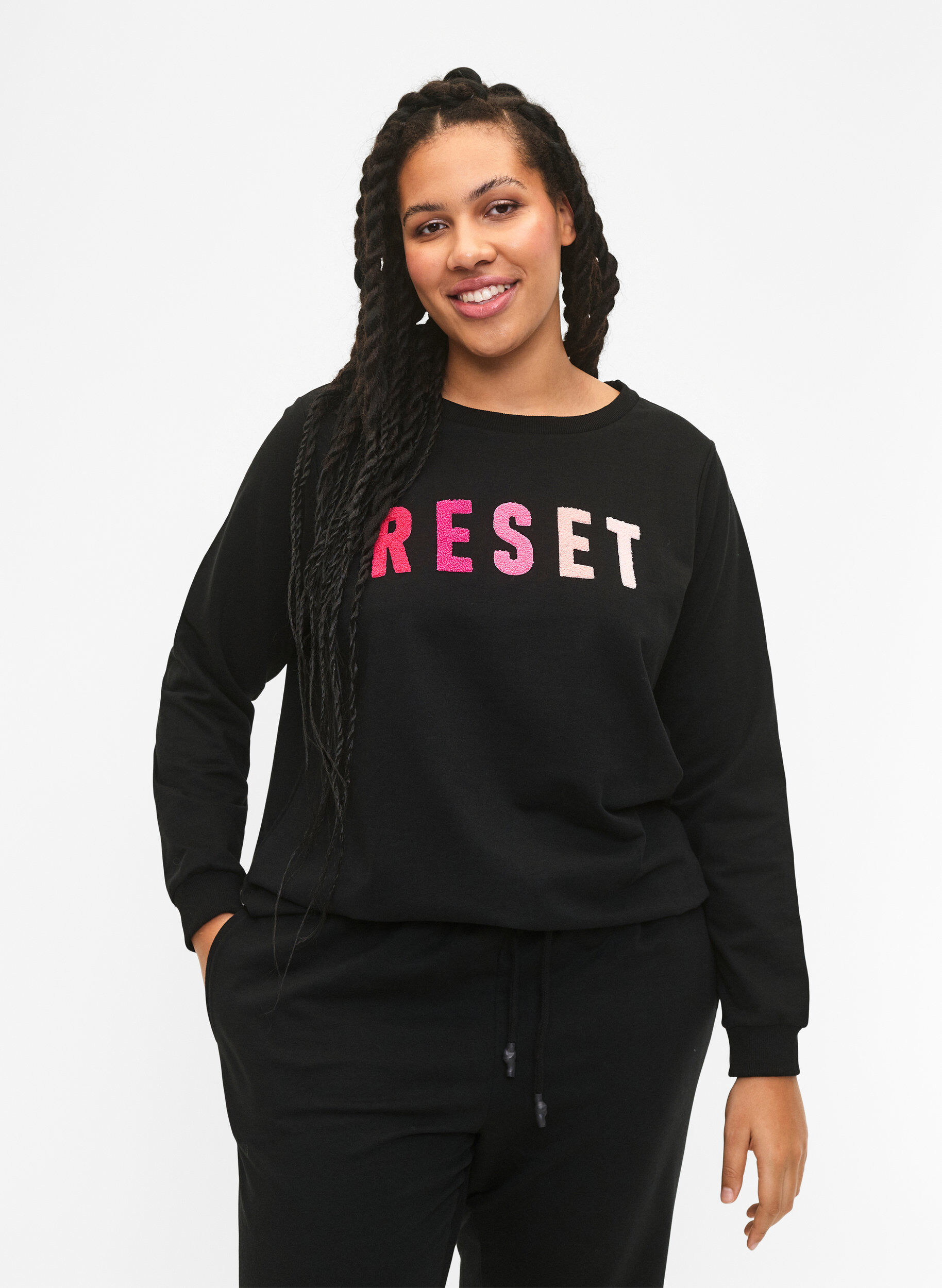 Zizzifashion Sweatshirt with text, Black W. Reset, Model image number 0