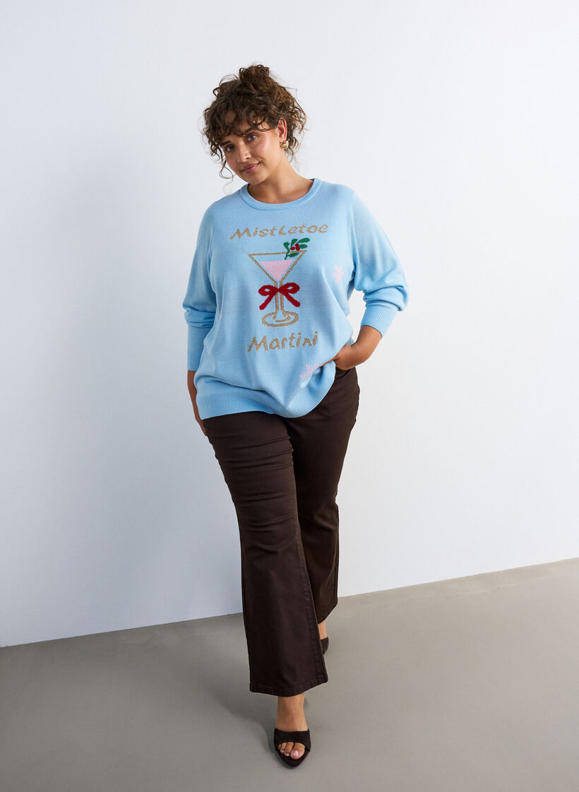 Knitted blouse with a Christmas motif, Light Blue, Model image number 1