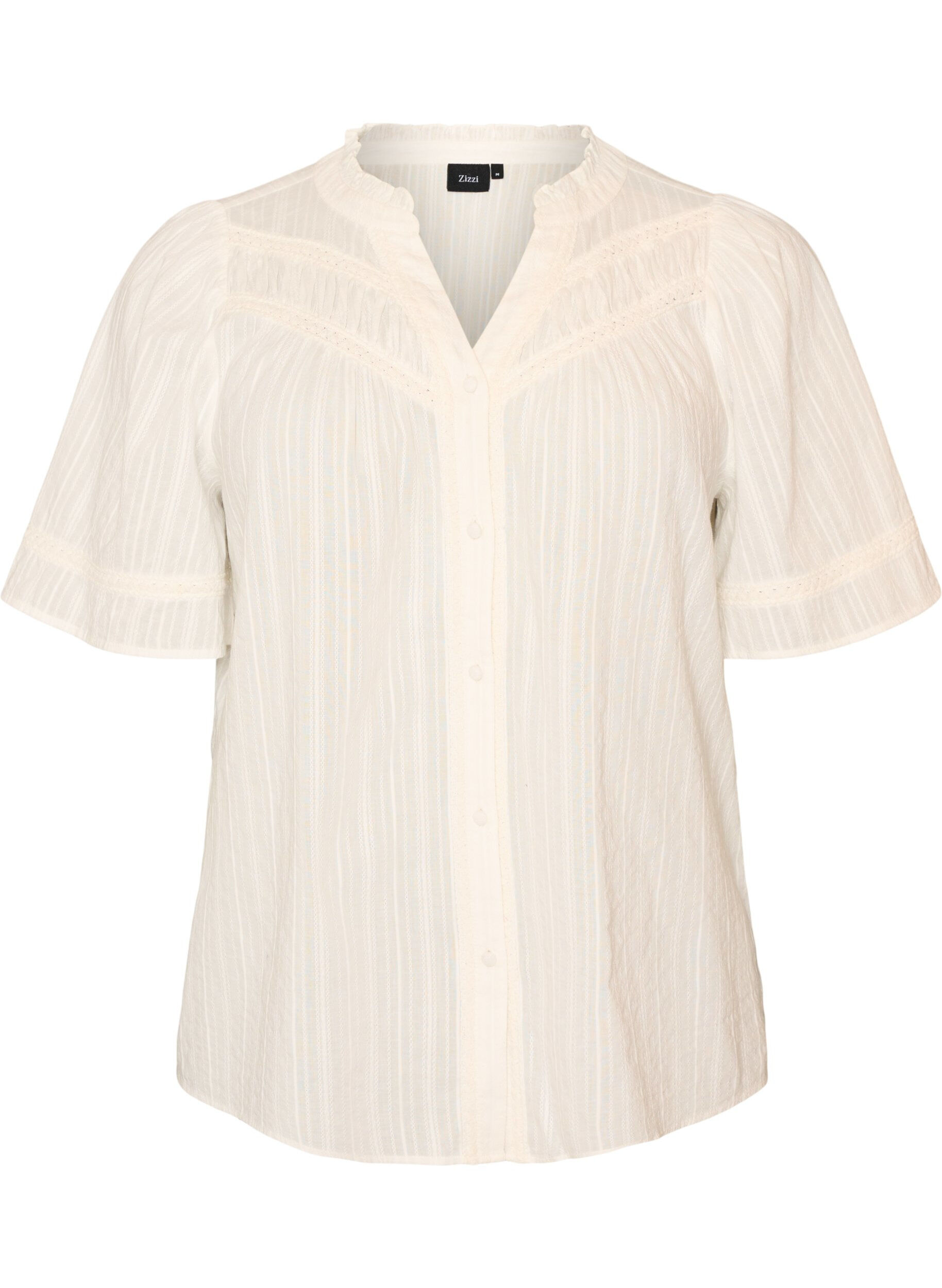 ZizzifashionCotton blouse with decorative bands, Vanilla, Packshot image number 0
