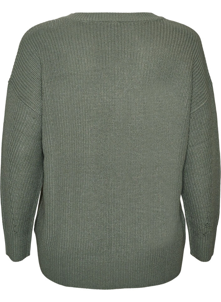 Long rib-knit blouse with a V-neck, Green, Packshot image number 1