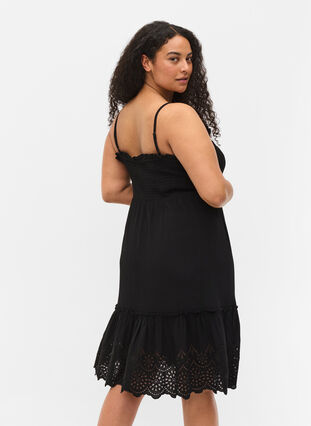Viscose smock beach dress with embroidery anglaise, Black, Model image number 1