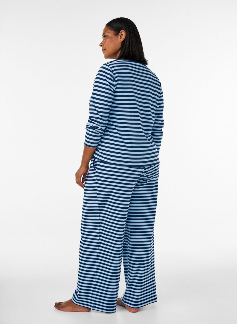 Striped pyjama bottoms with a high waist and wide legs, Blue, Model image number 1