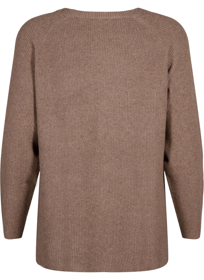 Melange pullover with side slit, Walnut/White Mel., Packshot image number 1