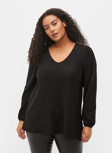 Top with glitter and long sleeves, Black Black, Model image number 0