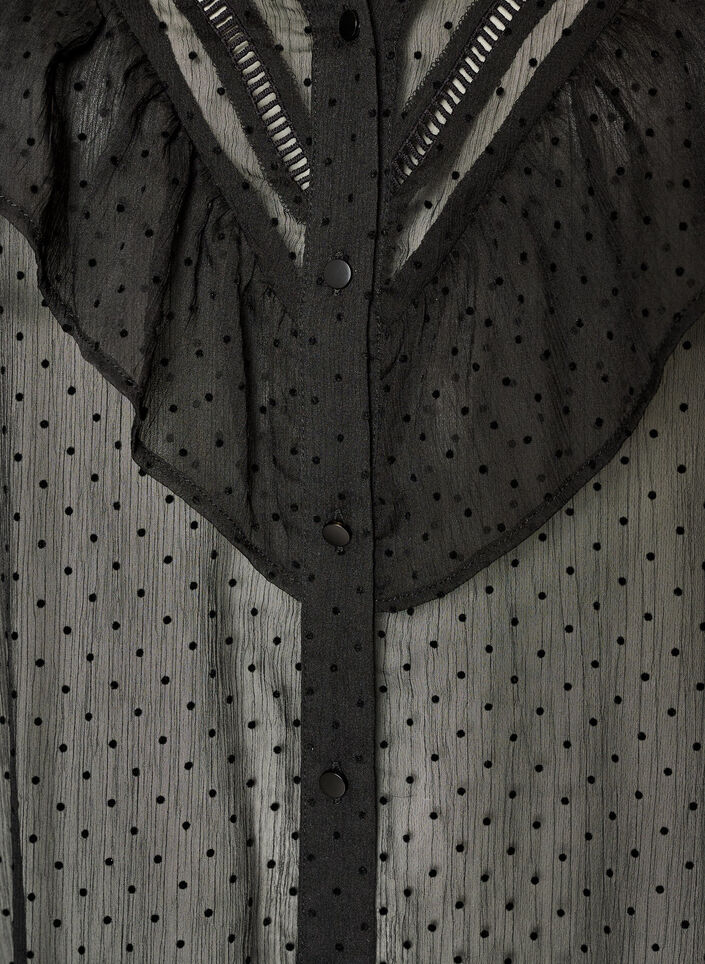 Midi dress in a lightweight, sheer fabric with dots and ruffles, Black, Packshot image number 2