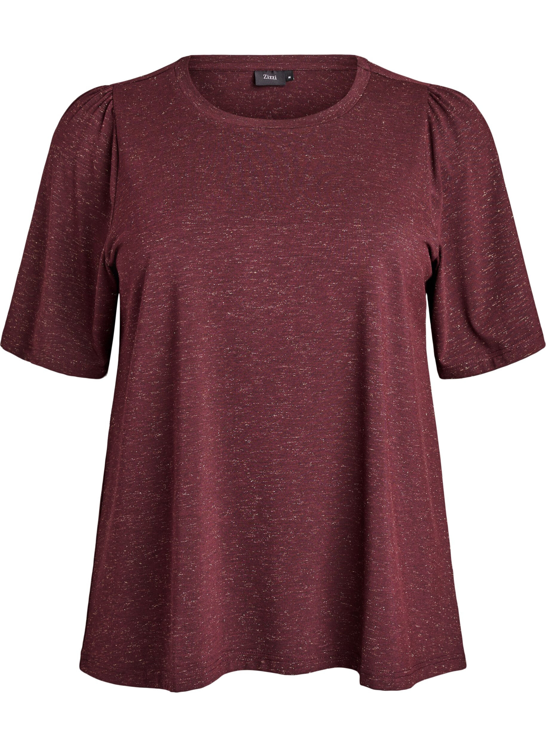 T-shirt with glitter and short puff sleeves