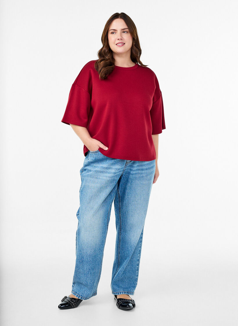 Short loose-fit t-shirt in a modal blend, Red, Model image number 1