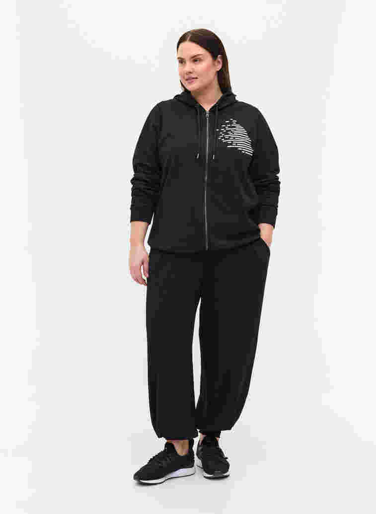 Sweat cardigan with zipper and hood, Black, Model image number 2