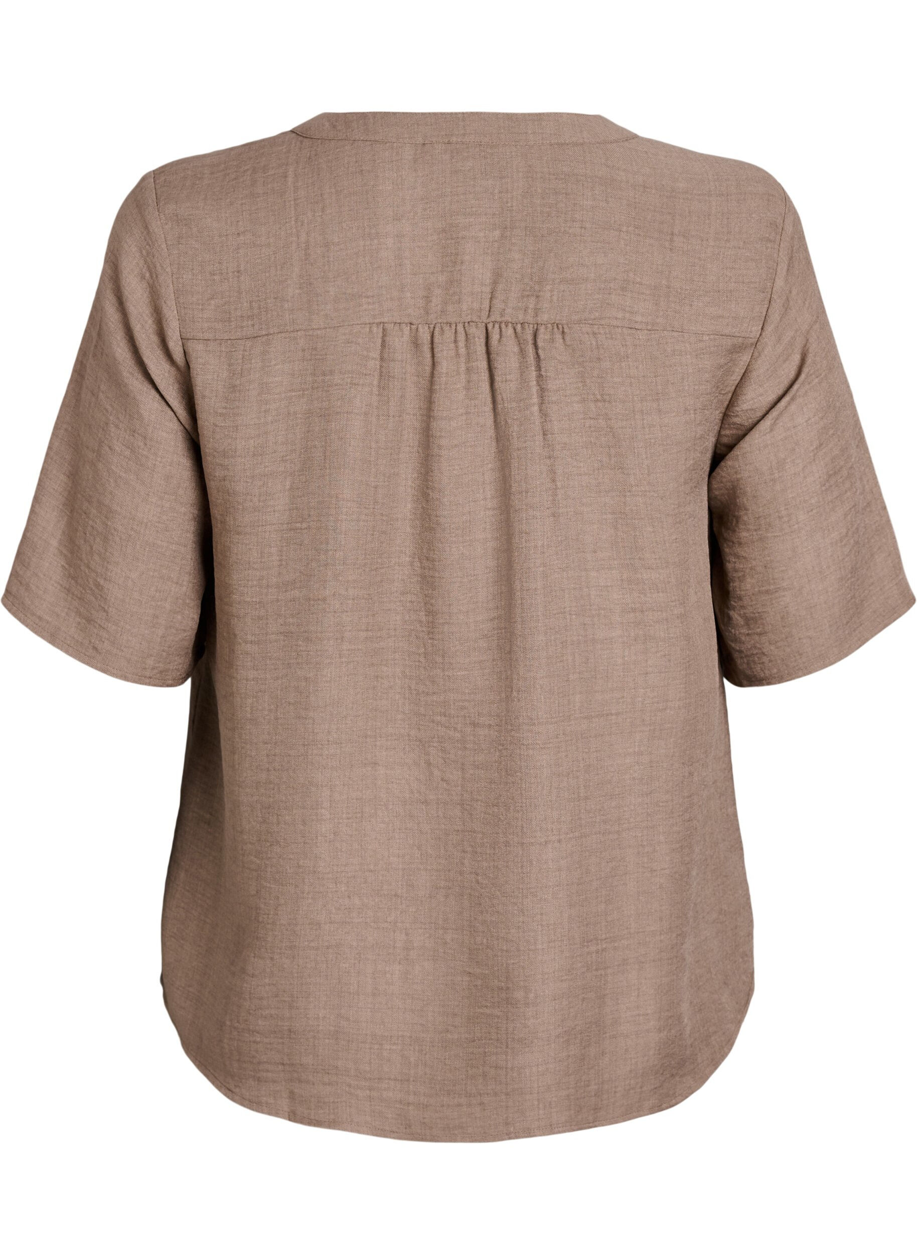 Zizzifashion V-neck shirt blouse with short sleeves, Brown, Packshot image number 1