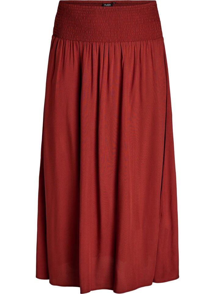 Viscose maxi skirt with smocking, Red, Packshot image number 0