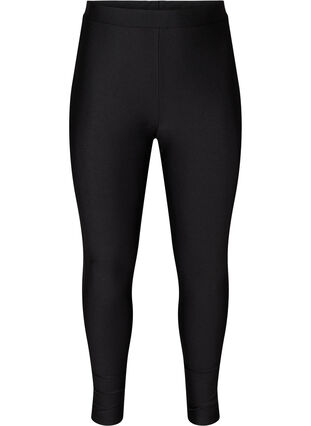 Shiny leggings with back pockets and a high waist, Black, Packshot image number 0