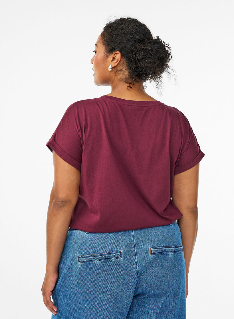 Short sleeved cotton blend t-shirt, Red, Model image number 2