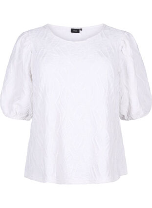 Textured blouse with short sleeves, Bright White, Packshot image number 0