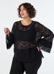 Lace blouse with long trumpet sleeves and ruffles, Black, Model image number 0