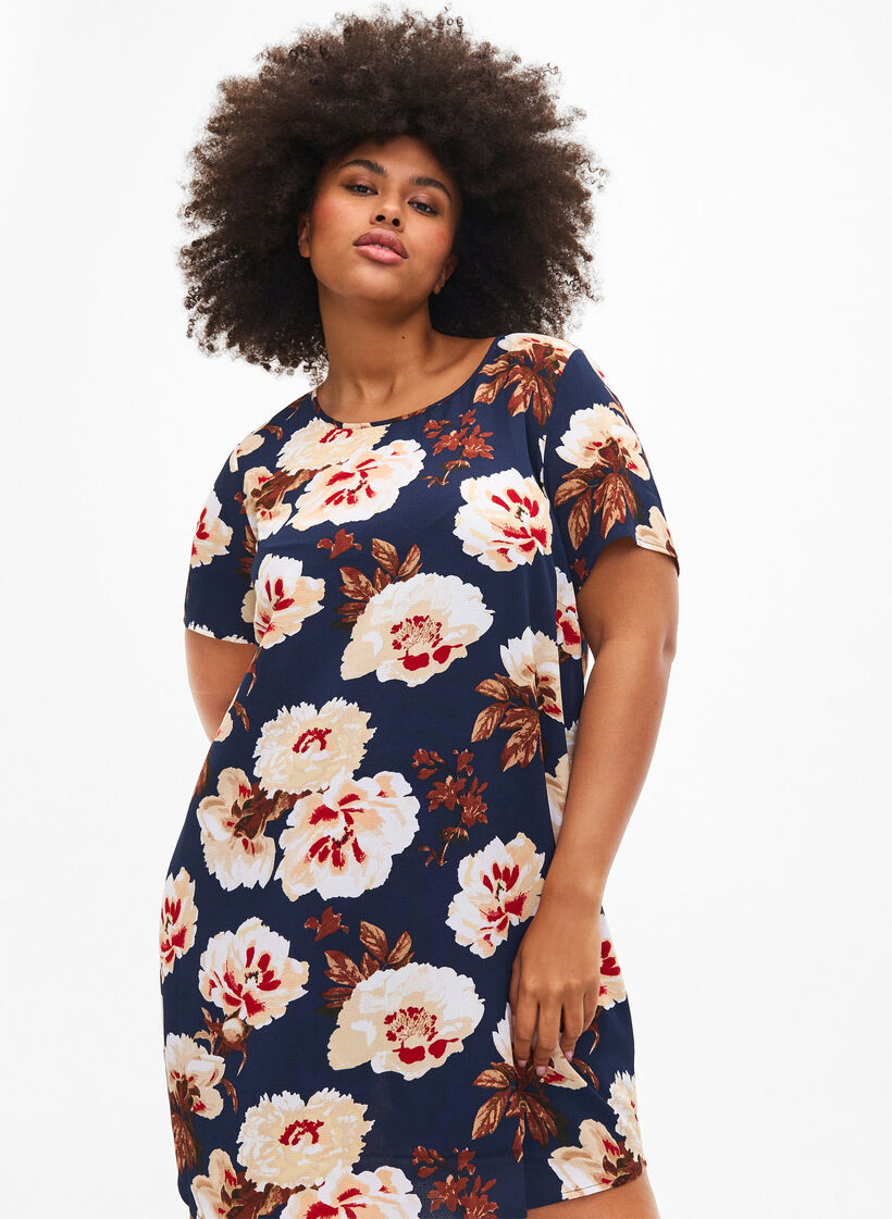Dress with print and short sleeves, Blue, Image image number 1