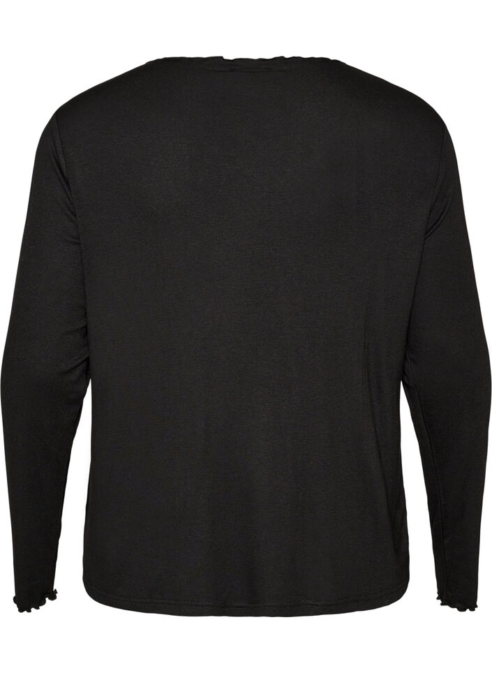 Viscose night top with long sleeves, Black, Packshot image number 1