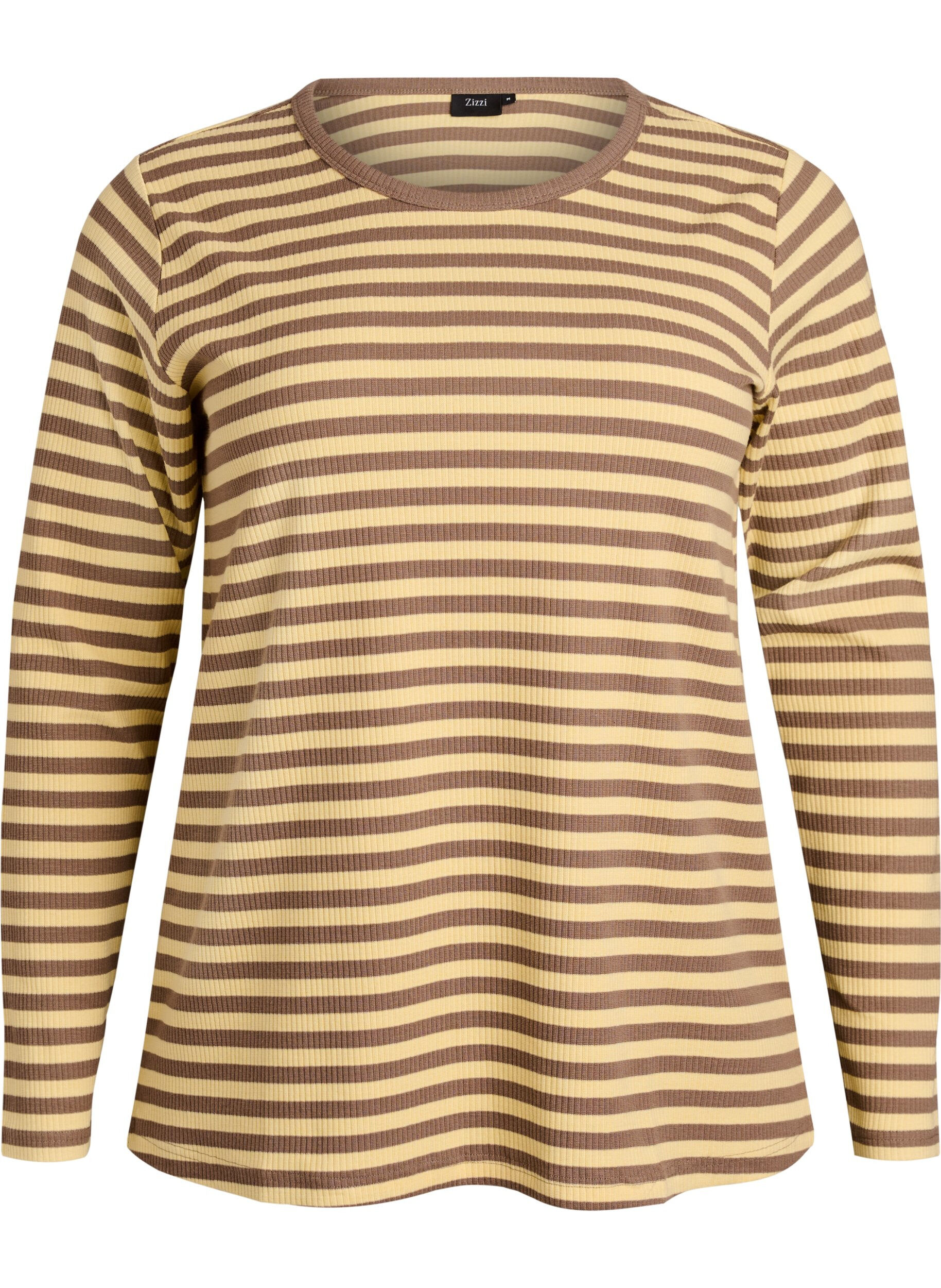ZizzifashionStriped blouse with long sleeves, Brown, Packshot image number 0